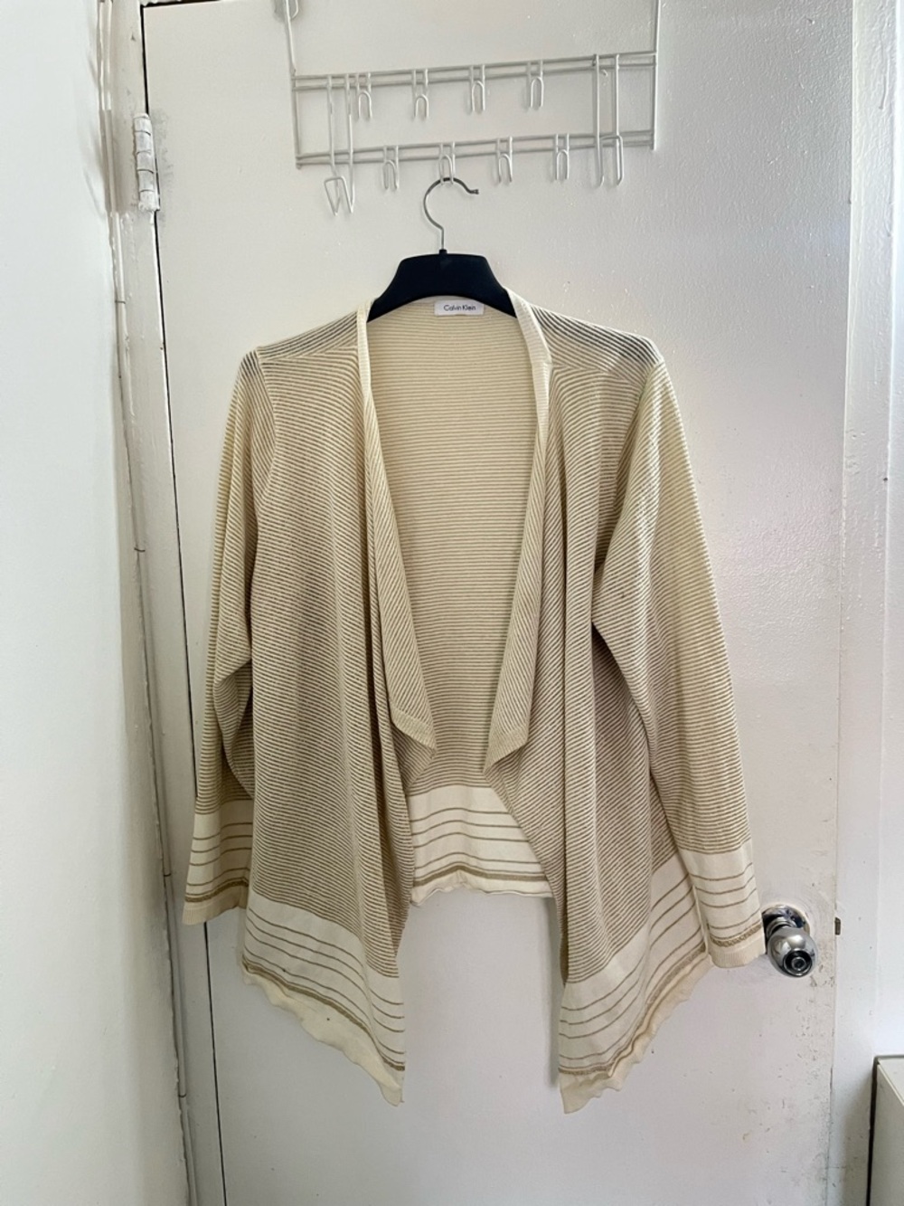 Calvin Klein Cream Beige Open-Front Lightweight Cardigan